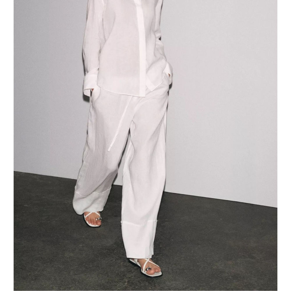 Zara Linen Palazzo Pants (Green)